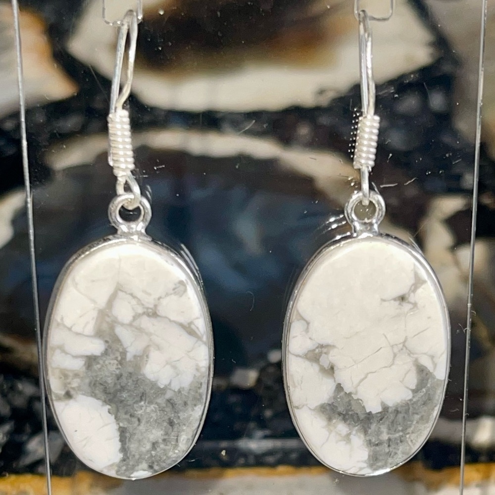 Howlite Magnesite Earrings 1 7/8” - Picture 4 of 11